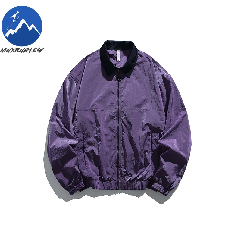 Maxbarley Jacket Urban Commute Outdoor Metal Nylon Triple Proof Jackets Men Autumn Lightweight Color Block Notch Collar Garment