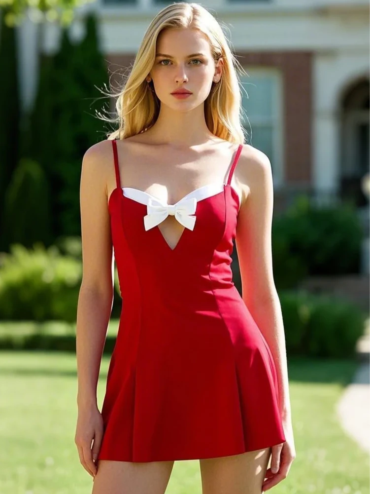 

Sexy Modern Sheath Sweetheart Red Mini Dress Satin Sleeveless Party Homecoming Dress with Bows & Pleats 2025 Free Customized