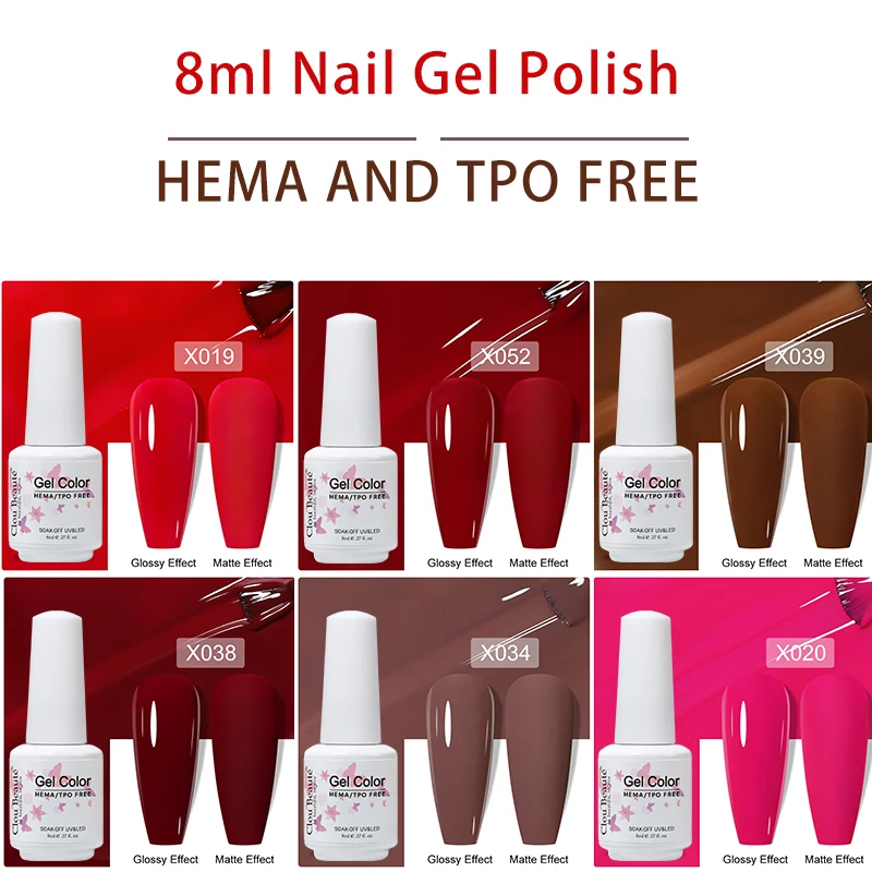 Clou Beaute 8ml Vernis à ongles semi-permanent sans HEMA ni TPO, gel UV pailleté, laque de beauté pour nail art