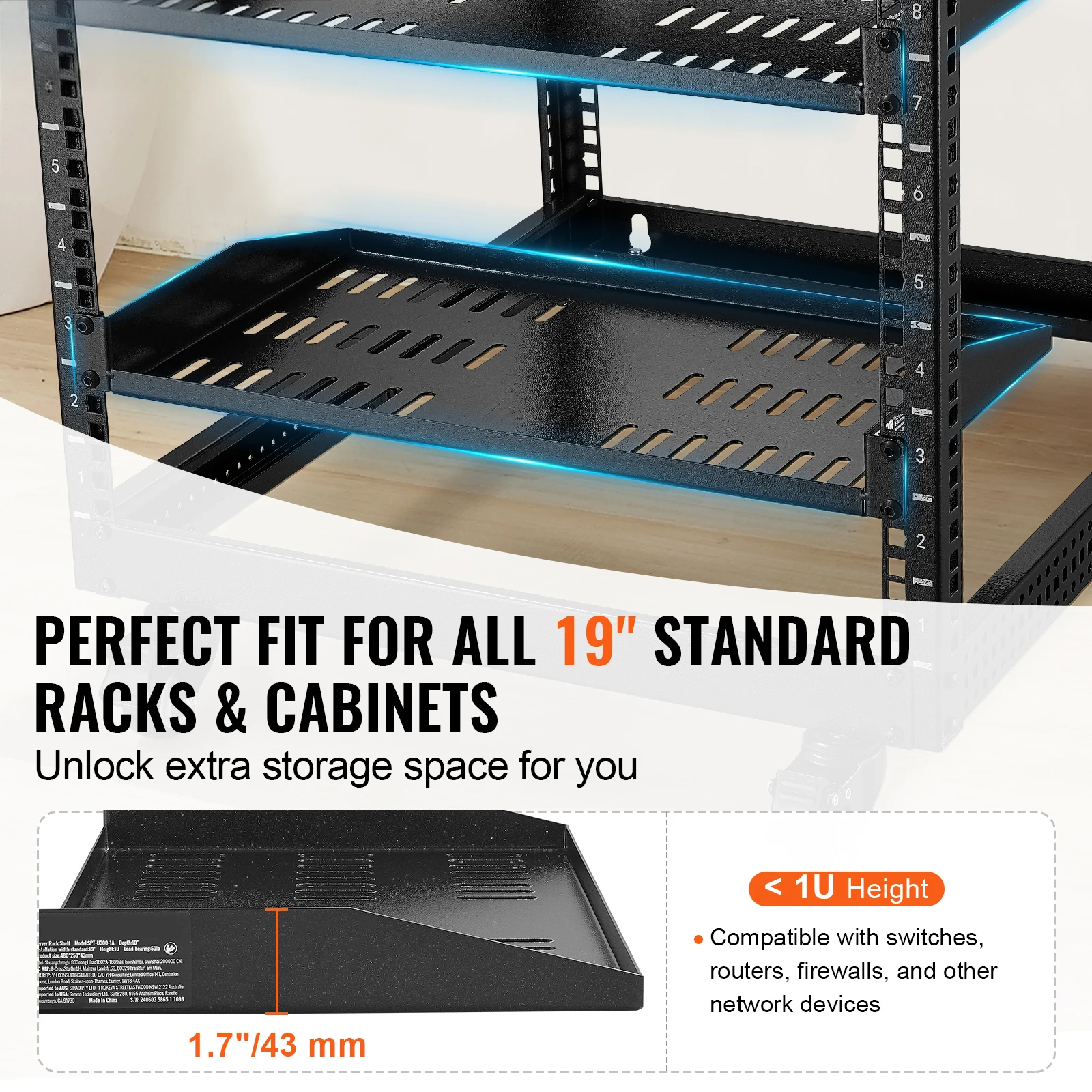 VEVOR 2/4 PCS 1U Server Rack Shelf with Tray 10