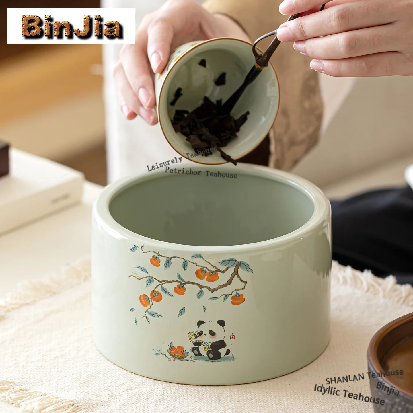 Hand Painted Persimmon Ruyi Panda Jianshui Tea Washing Basin Tea Dust Cylinder Barrel Water Washing Slag Tank Chaxi Decoration