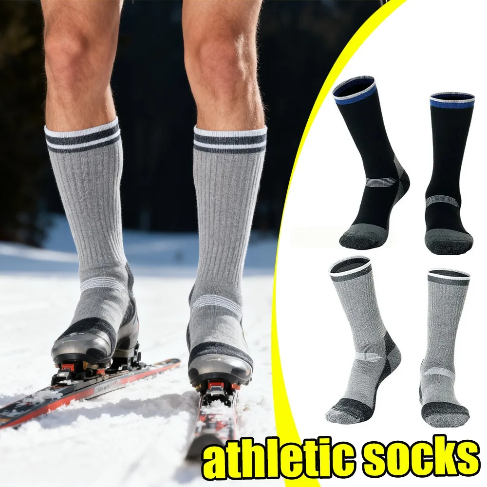 

1 пара влагоотводящих шерстяных термоносков, утолщенные зимние теплые носки до середины икры для катания на лыжах, пеших прогулок, спорта на открытом воздухе, холодной погоды
