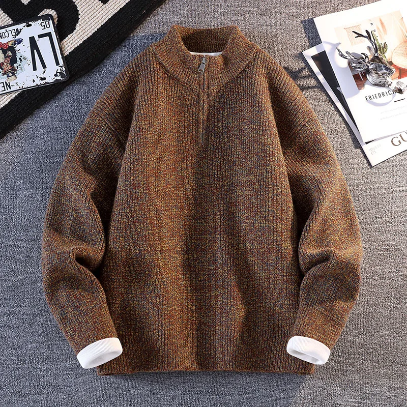 

GIOIOMen's Sweater，Autumn and Winter New High-Quality Zipper Open Chest Anti-Pilling Loose Casual Knitted Sweater，Men's Clothing