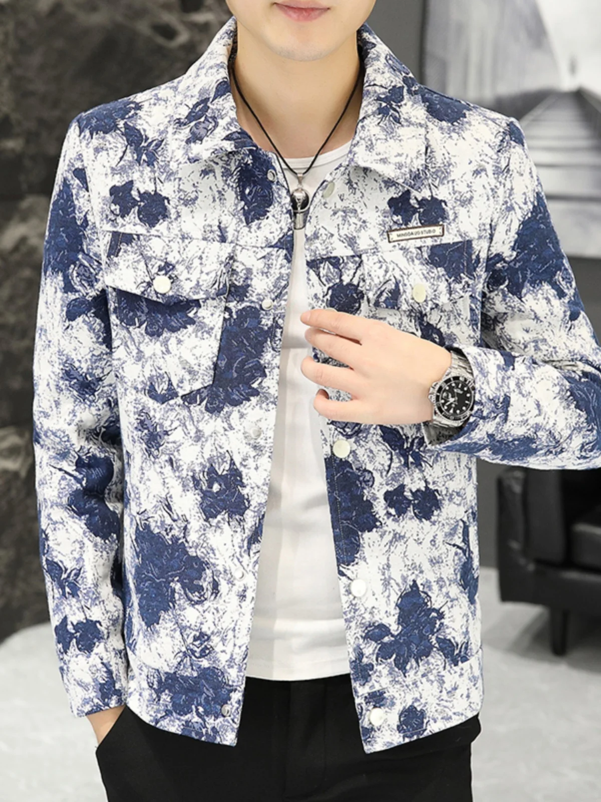 

Мужская повседневная куртка свободного кроя с воротником, в стиле рабочей одежды, модная, брендовая, весна-осень, с принтом, из полиэфирного волокна, с длинными рукавами