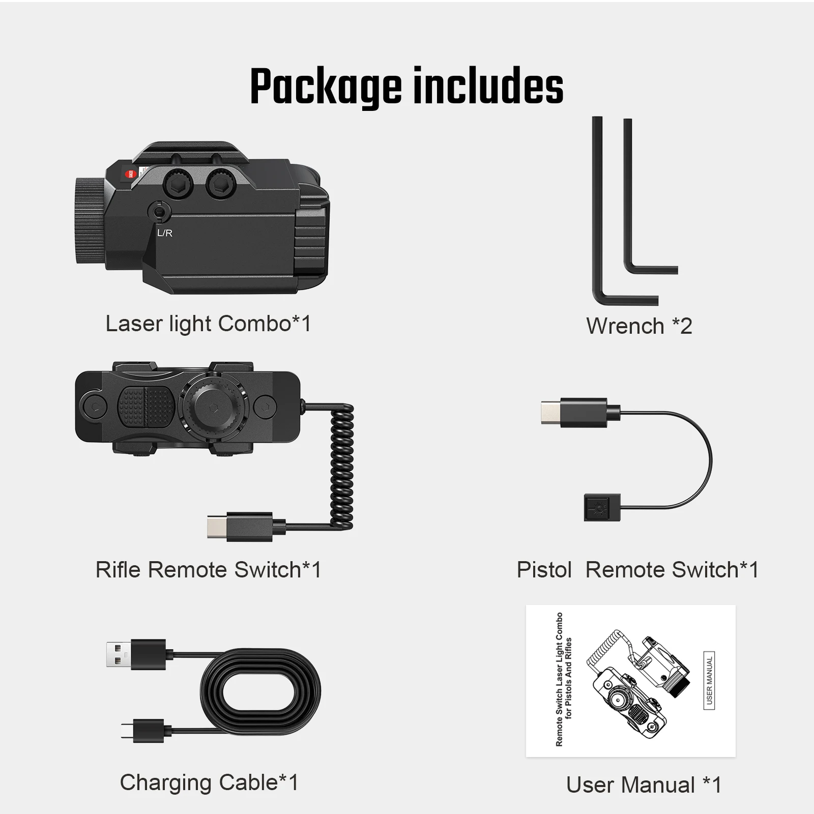 

7020 Tactical Light & Green Laser Combo with Dry-Fire Training – Includes Dual Remote Switches, 600 Lumens, Rechargeable.