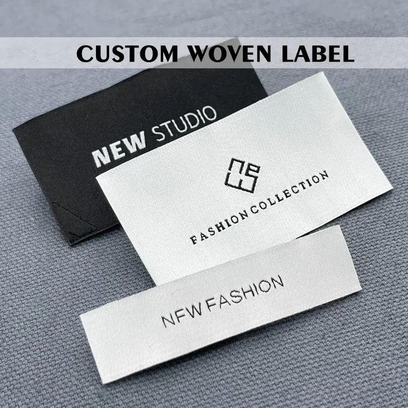 

Custom Clothing Woven Label with Brand Name, Neck Label, Main Tag, High Density Garment Accessories, 23092801