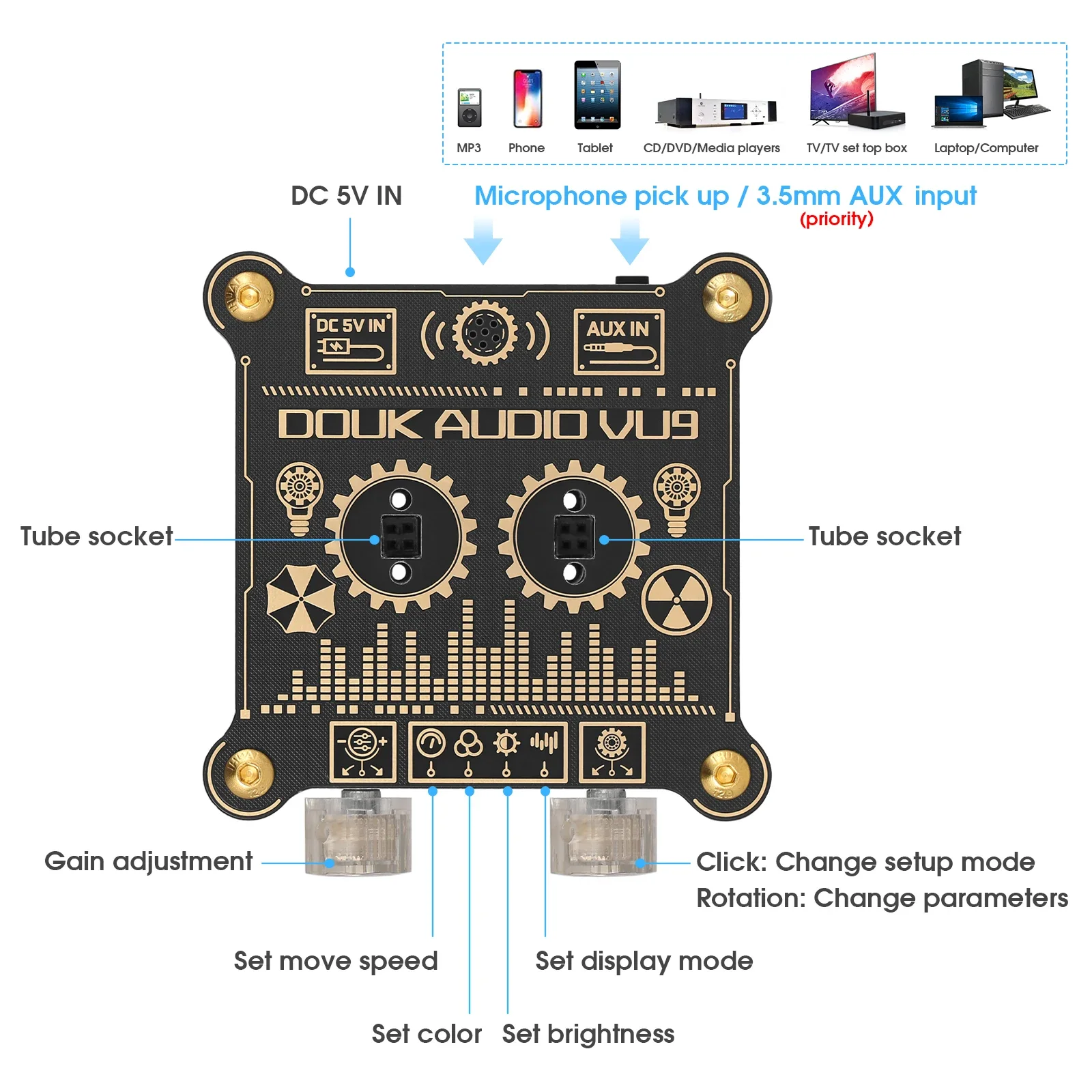 Nobsound VU9 Vintage Pixie Tube Sound Level Meter Audio Display Analyzer Music Spectrum MIC Pickup Lamp