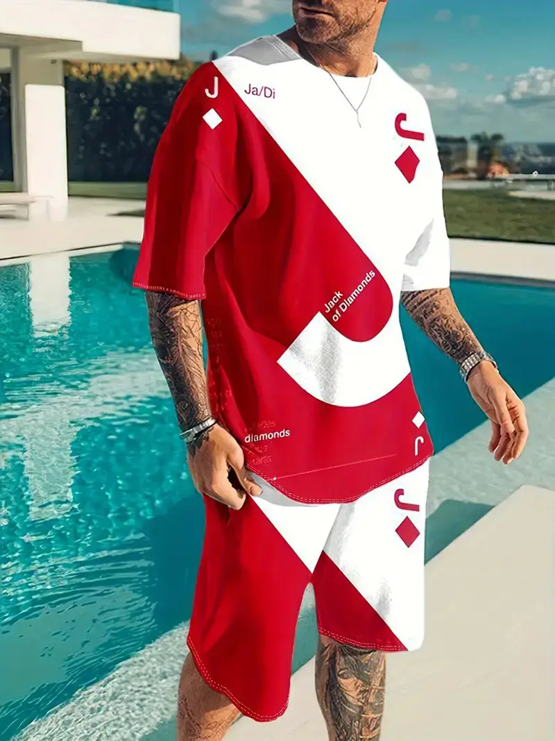 

2025-26 Summer Hot-selling Fashion Trend Luxury Suit 3D Printing American Street Breathable Quick-drying T-shirt Shorts Set