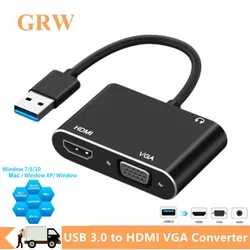 3.0 USB do konwerter VGA kompatybilnego z HDMI z dźwiękiem 1080P 2 w 1 USB do HDMI kompatybilny z Adapter VGA lub komputerem z systemem Windows 7/8/10