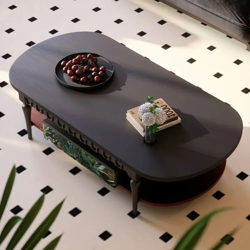 

Coffee table French retro style small apartment living room medieval high-end black ash wood coffee table