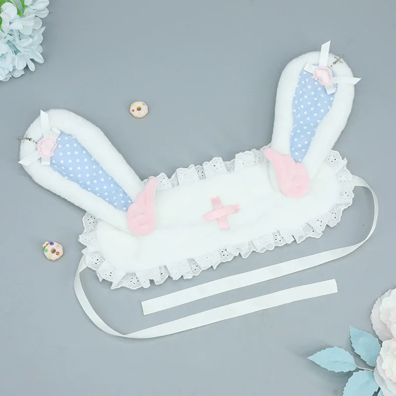 Japanese Medical Headpiece Bunny Ear Plush Hairband Subculture Angel Wings Lace Harajuku Y2K Girl Pink Hair Accessories