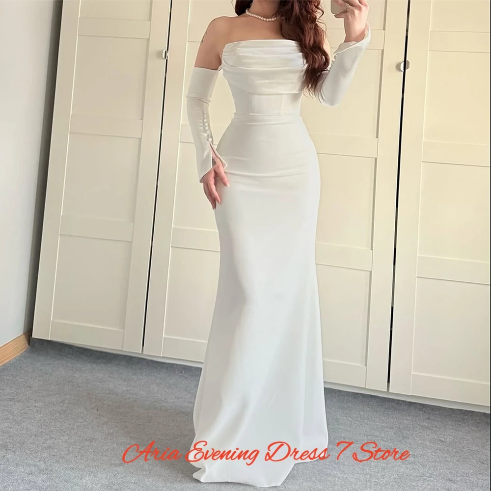 Graceful Jersey Mermaid Customized Evening Dresses Formal Strapless Celebrity Gowns Fashion Detachable Sleeve Prom Dresses