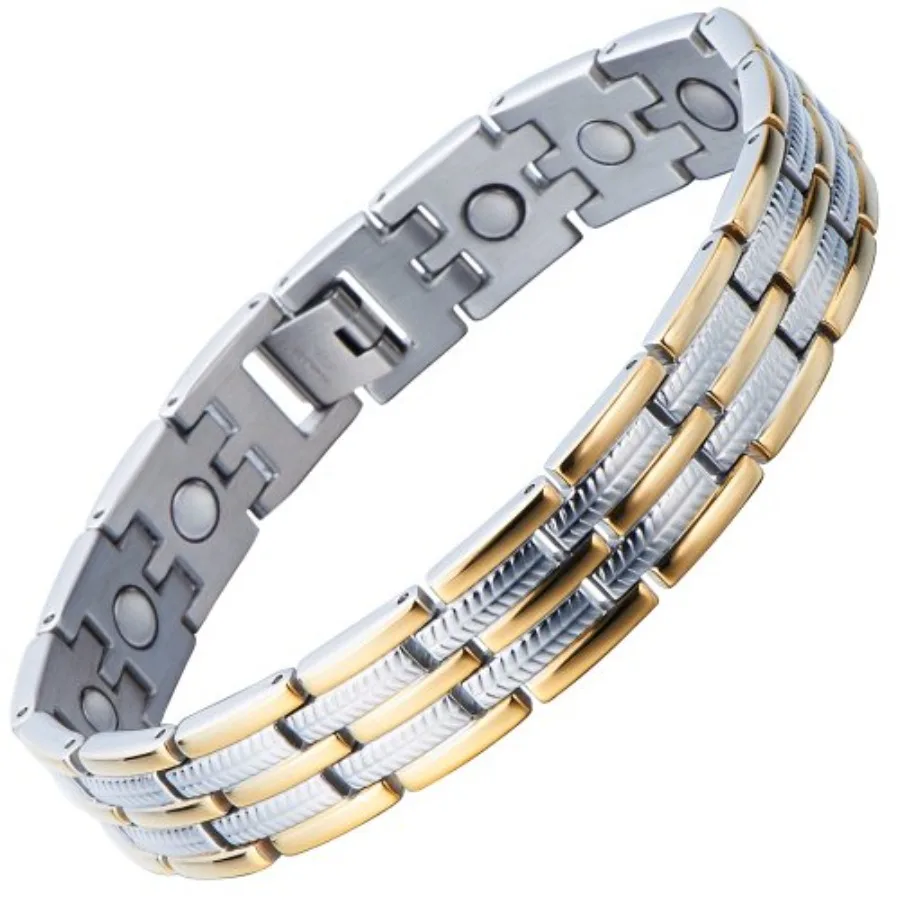 

COOLSTEELANDBEYOND Stainless Steel Man Bracelet Energy Link Gold Silver and Free Link Removal Tool