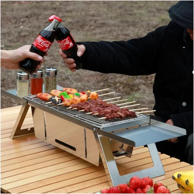Stainless Steel Folding BBQ Grill Household Portable Charcoal Barbecue Rack Small For Camping Picnic Cooking 5pcs