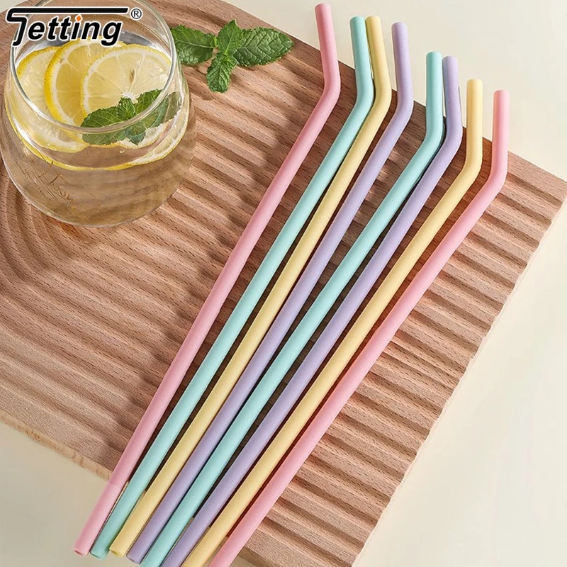 4Pcs Food Grade Colorful Silicone Straws For Children Drinking Water Drinks Juice Curved Straw Reusable Cocktail Straws