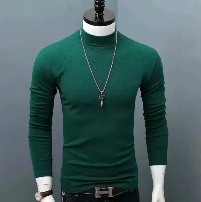 2025 Autumn/Winter New High Collar Men's Bottom Warm Clothes, Comfortable and Warm Long Sleeve T-shirts for Autumn/Winter