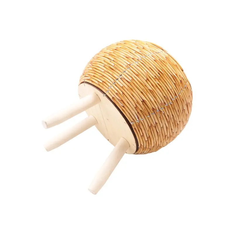 A67P-Vintage Imitation Rattan Woven Flower Shelf Planters Handmade Storage Basket With Wooden Legs Plant Pot Stand Holder