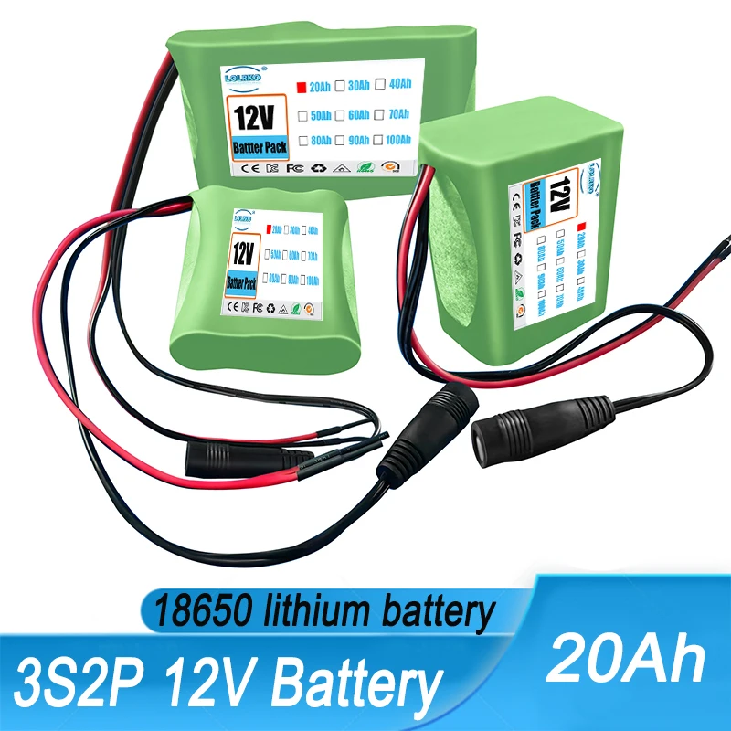 

New Portable 3S2P 12V 20Ah Rechargeable Li-Ion Battery, For LED Lamp Light Backup Powe Etc+ Charger