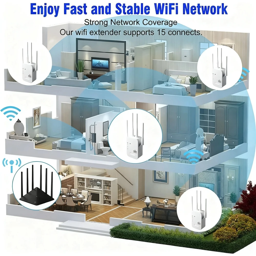 Nieuwe 1200Mbps Wireless Extender WiFi Booster WiFi Repeater 5G 2.4G Dual-band Netwerkversterker Lange afstand Signaal WiFi Router Thuis