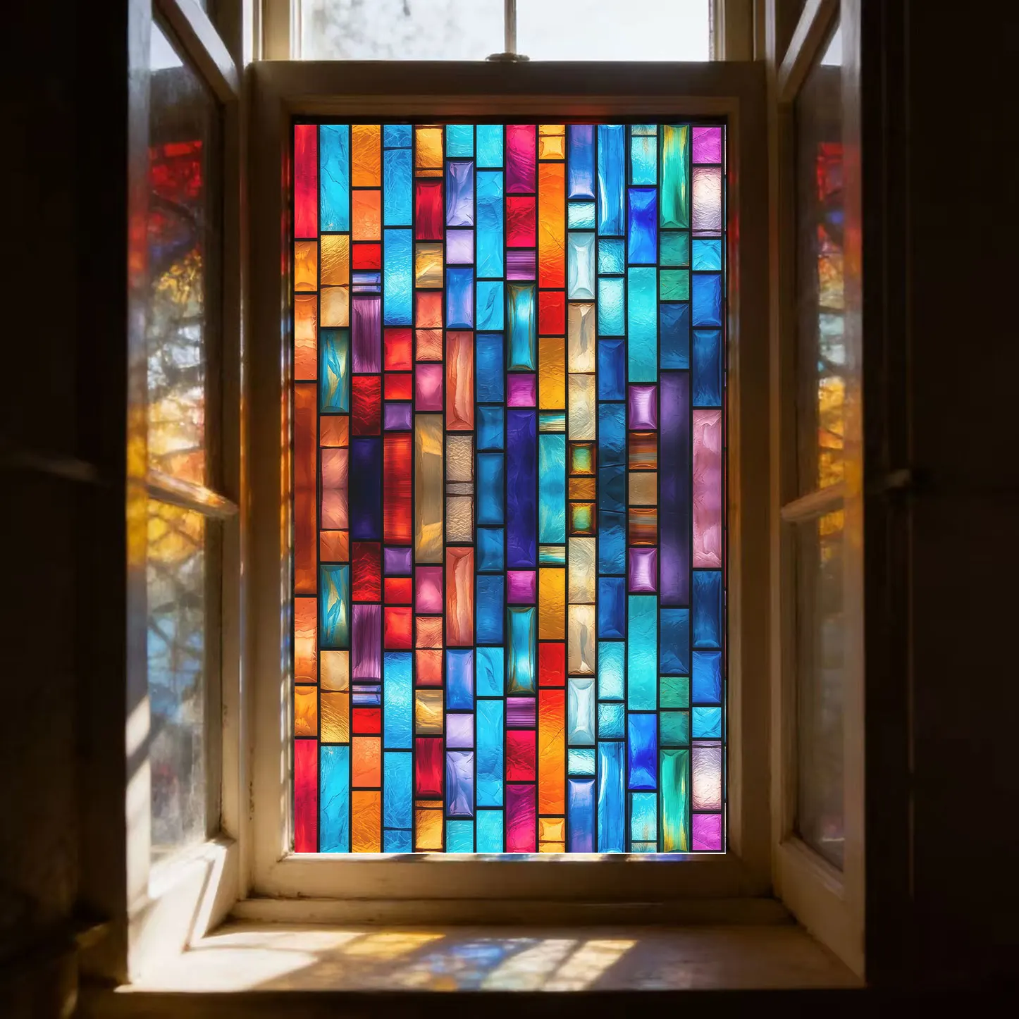 Stained Glass Colored Window Film Self-adhesive Geometric Window Paper Blocks Bathroom Light Through Opaque Glass Stickers