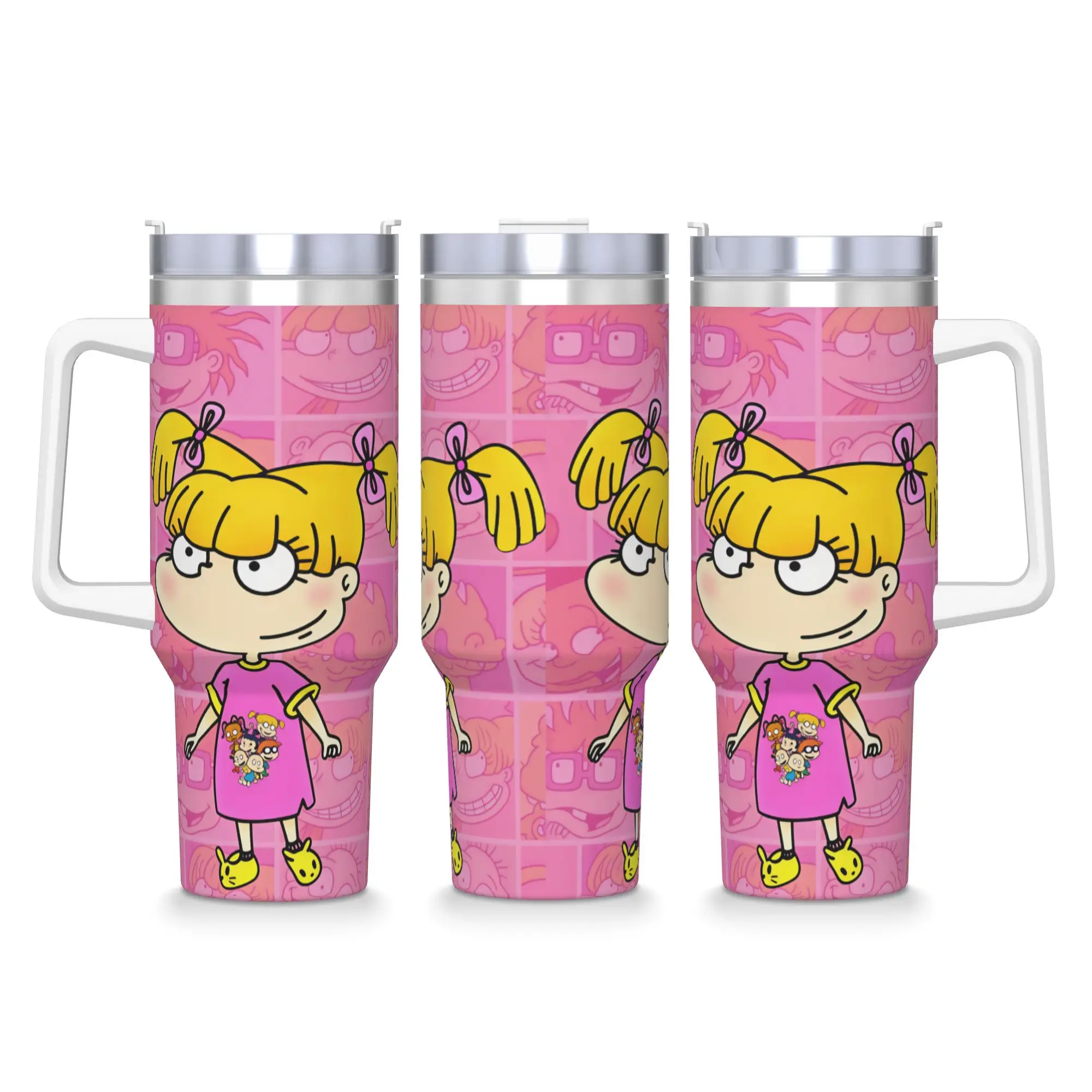 Rugrat Character Stainless Steel Tumbler  Camping Thermal Mug With Straws and Lid 40oz Mugs Cup Cold and Hot Water Bottle