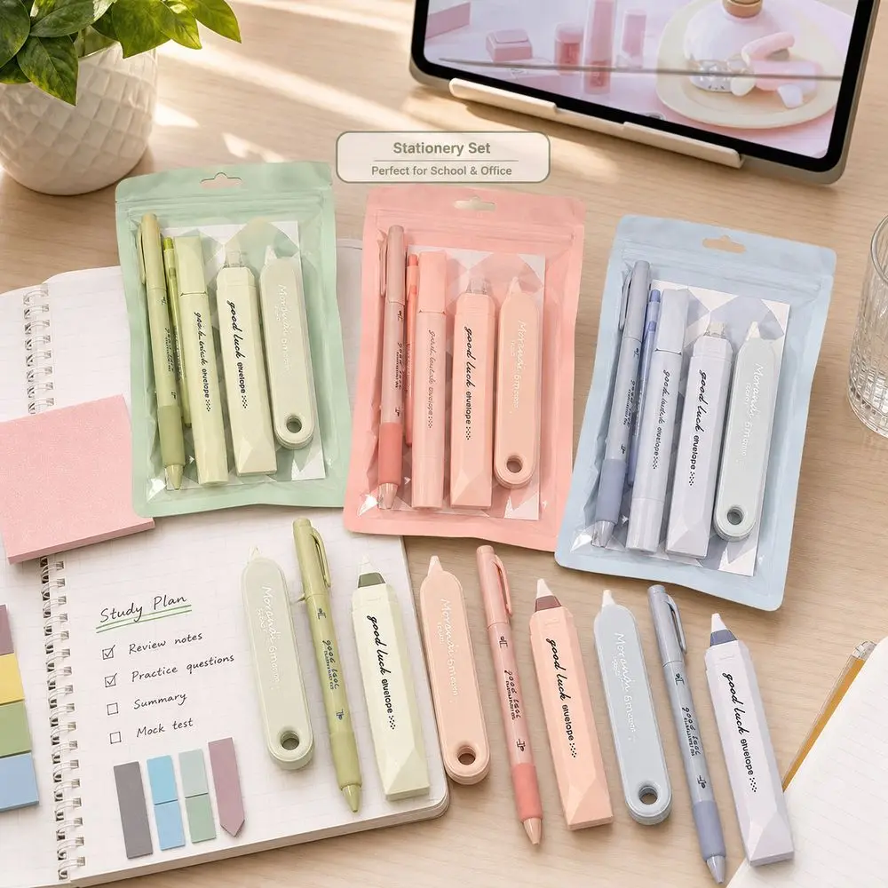 6PCS Gifts Plastic Stationery Set Ballpoint Pen Correction Tape School Stationery Set Functional Writing Tools Writing Kit