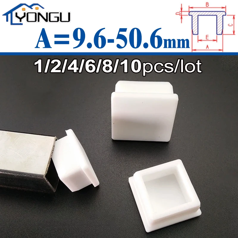 1-10Pcs White Square With Hole Silicone Rubber End Cap T-Plug Tube Box Part Insert Sealing Plug Square Tube Shielding Plug