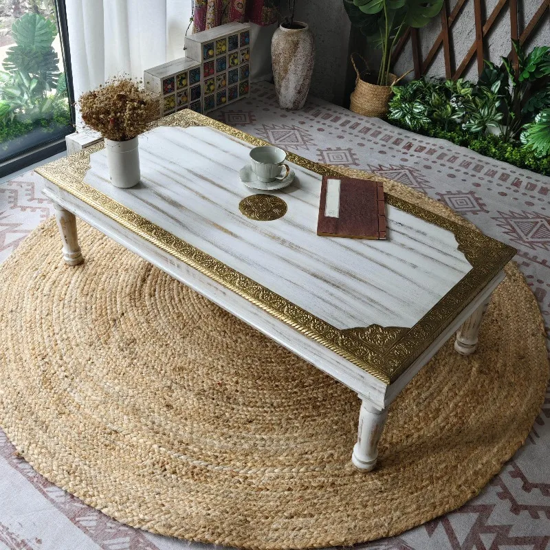 Solid wood clad copper bay window living room balcony small tatami kang ji small tea table bed zen low table