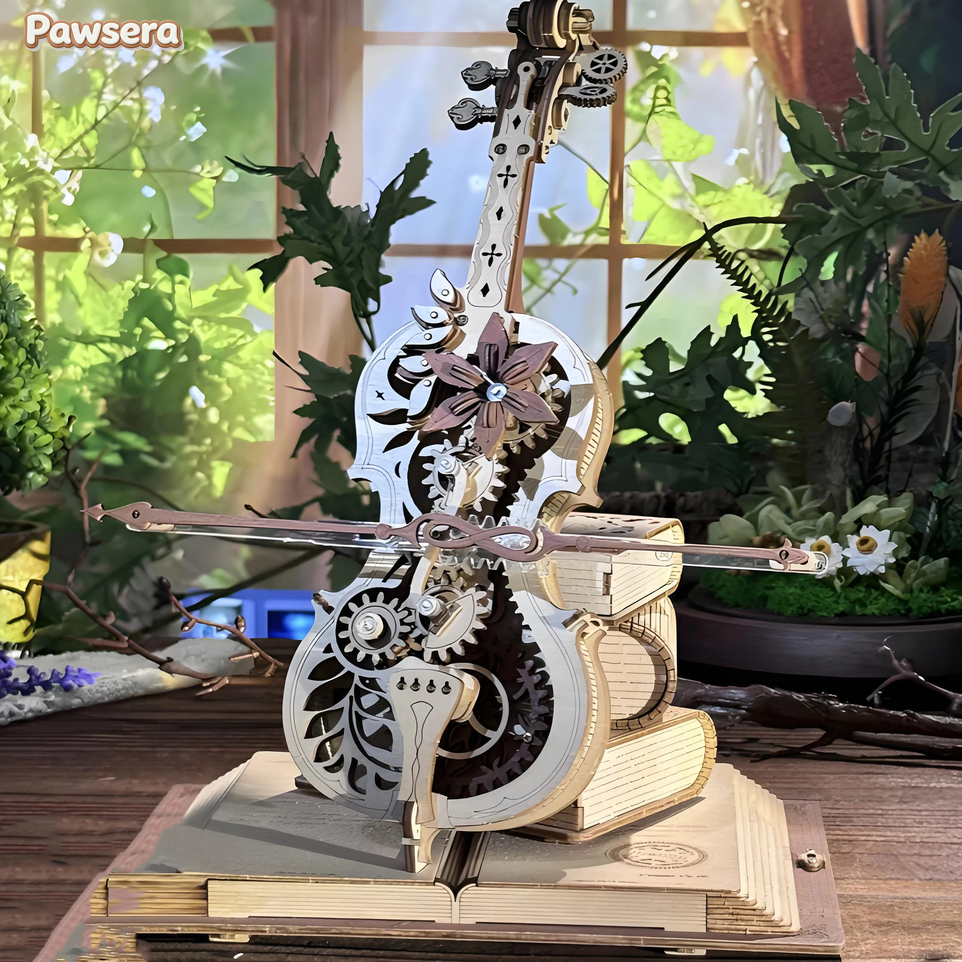 Pawsera Violin 3D Wooden Cello Music Box DIY Movable Stem Creative Girls Educational Toy Gift