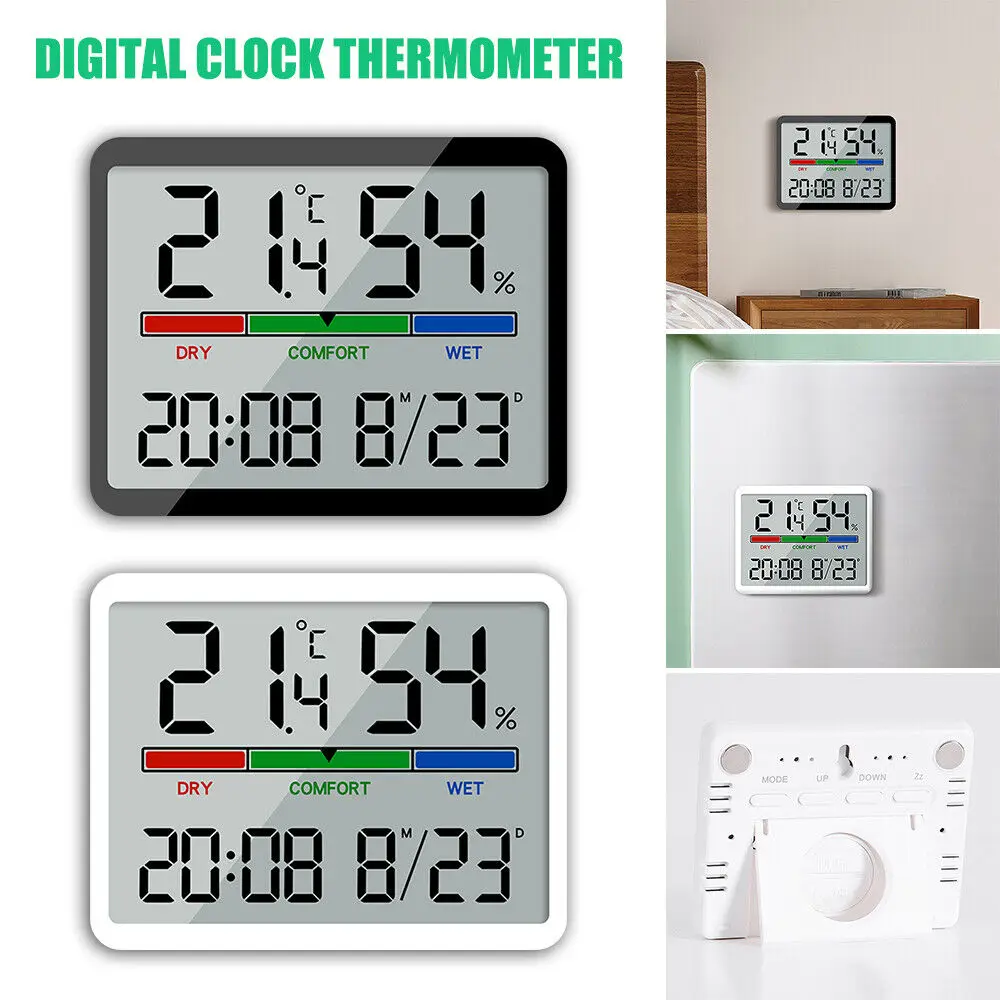 Ultra Thin Alarm Clock LCD Large Screen Digital Temperature Hygrometer Simple Alarm Clock Magnetic Design Desk Decoration Clocks