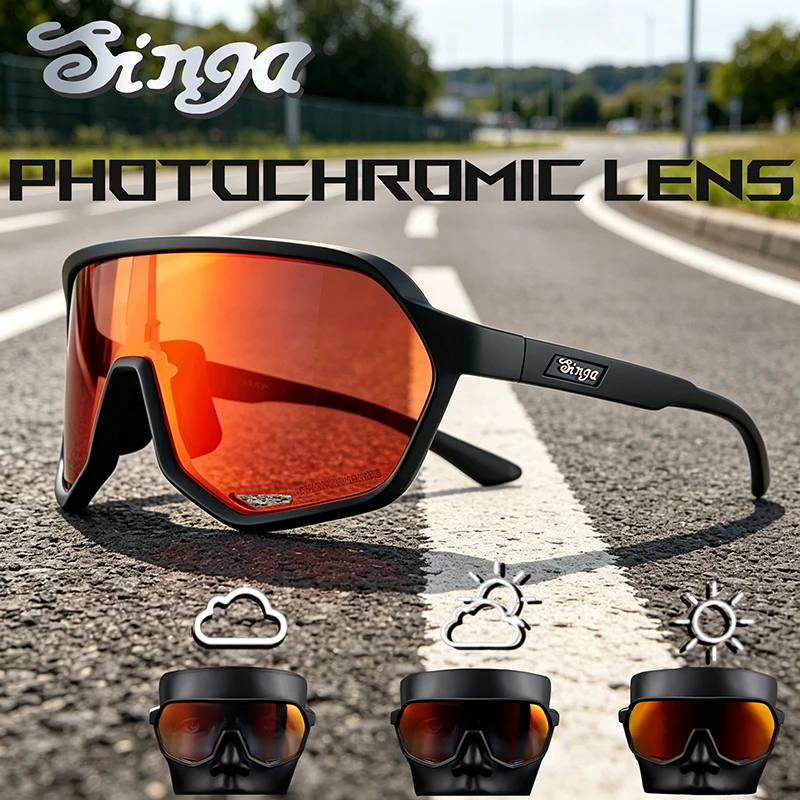 SINGA Photochromic Sports Sunglasses with TR90 Flexible Frame, UV400 Cycling Eyewear for Men & Women, Windproof MTB Road Bike Ri