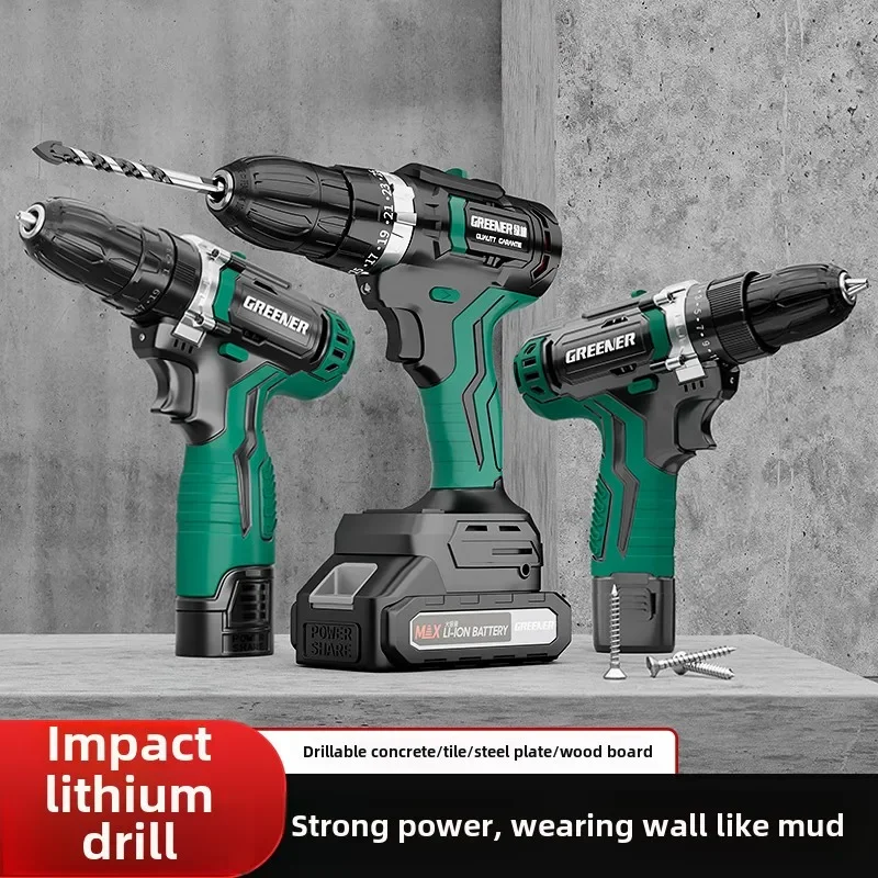 Green Forest Brushless Impact Drill Cordless Screwdriver Gun Lithium Electric Multi-function Punch Wall