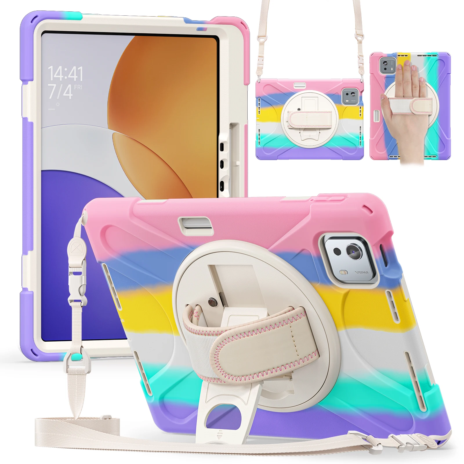 

Универсальный чехол для официального Xiaomi Pad 7S Pro 12,5 2025 6S Pro 12,4 2024, вращающаяся на 360 градусов подставка, сверхпрочный чехол с плечевым ремнем