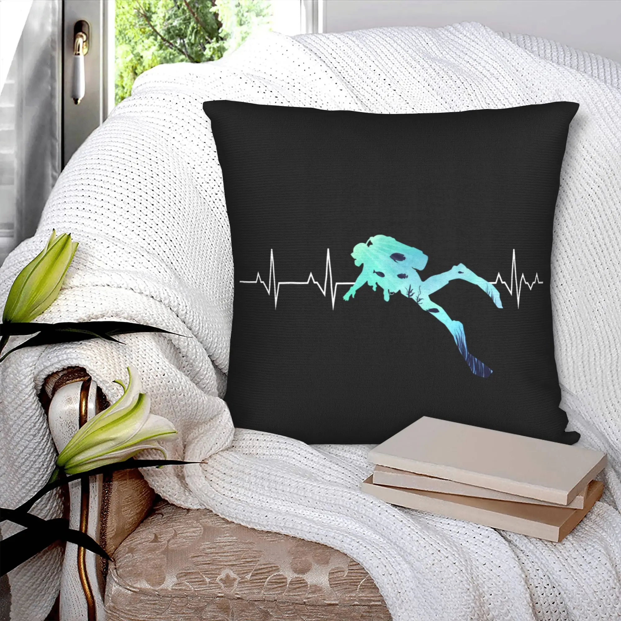 Modern Scuba Diving Heartbeat Sofa Cushion Cover Velvet Dive Diver Pillow Case Home Decorative