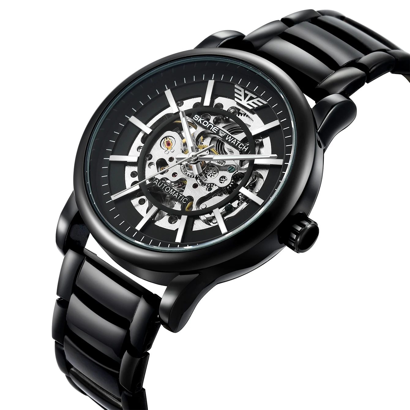 SKONE Mens WatchLuxury Hollowing Mechanical นาฬิกาข้อมือกันน้ําสแตนเลสแฟชั่นนาฬิกาอัตโนมัติสําหรับ Man