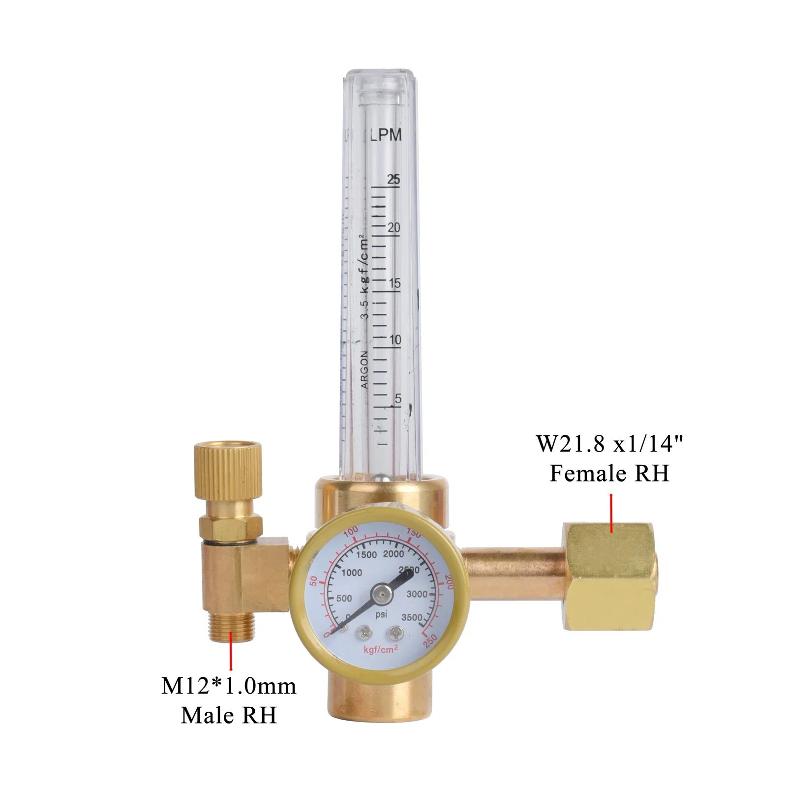 Semua kuningan Argon/CO2 Mig Tig meteran aliran Gas Regulator Gauge Las 0-60CFH W21.8 x1/14 "Female RH Inlet