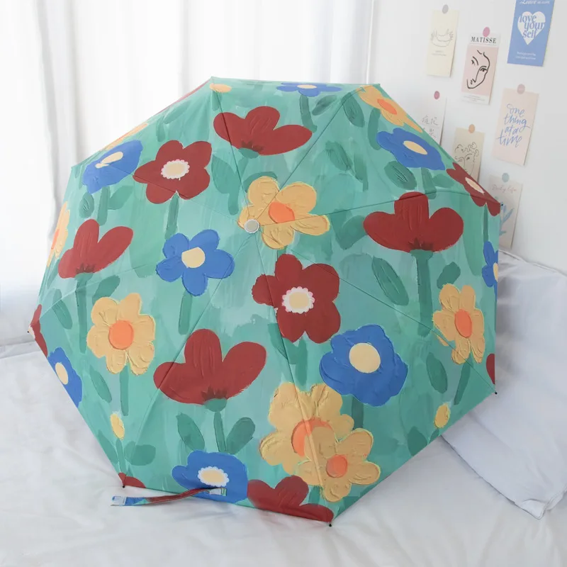 Umbrella Painted Flowers Folding umbrella Automatic Lightweight sun protection and heat insulation Umbrella Gift giving business