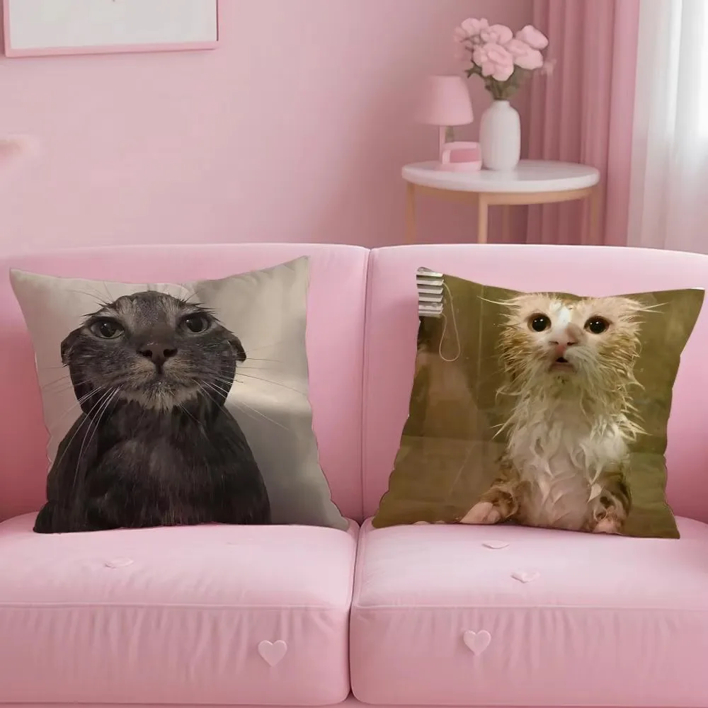 Double Sided Funny Cat Meme Throw Pillow Cover, Soft Short Plush Polyester Cushion for Sofa Bedroom Home Decor Gift
