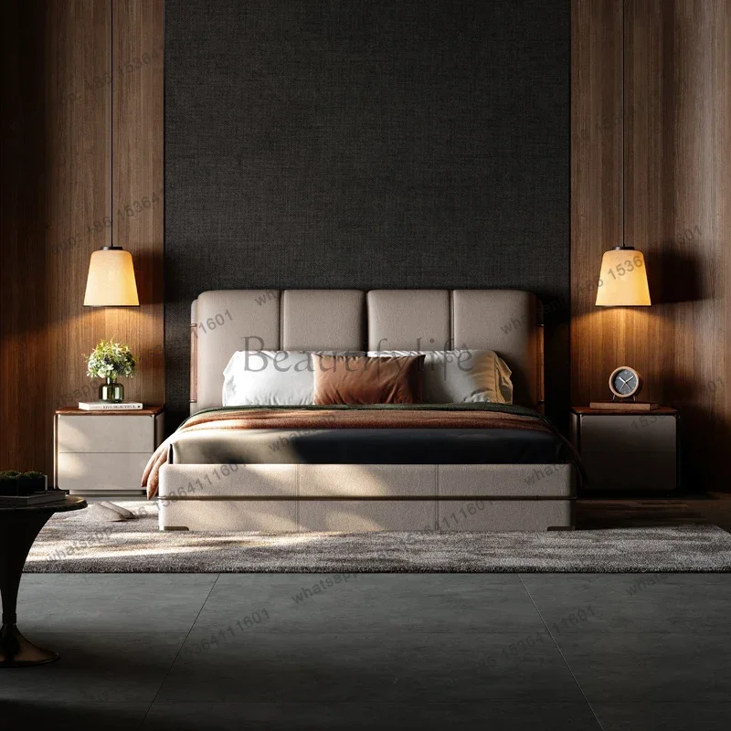 PG Italian Minimalist Bed Light Luxury Designer Double Headboards Square Bed Trendy High Quality Queen Muebles Hotel Furniture