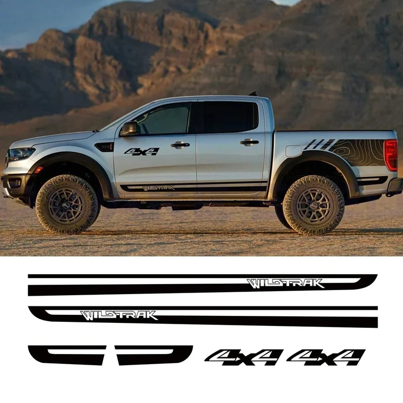 

1set Car Body Door Side Sticker For Ford Ranger Wildtrak Sport Stripes 4X4 OFF ROAD Accessories Pickup Trunk Car DIY Viny Decals