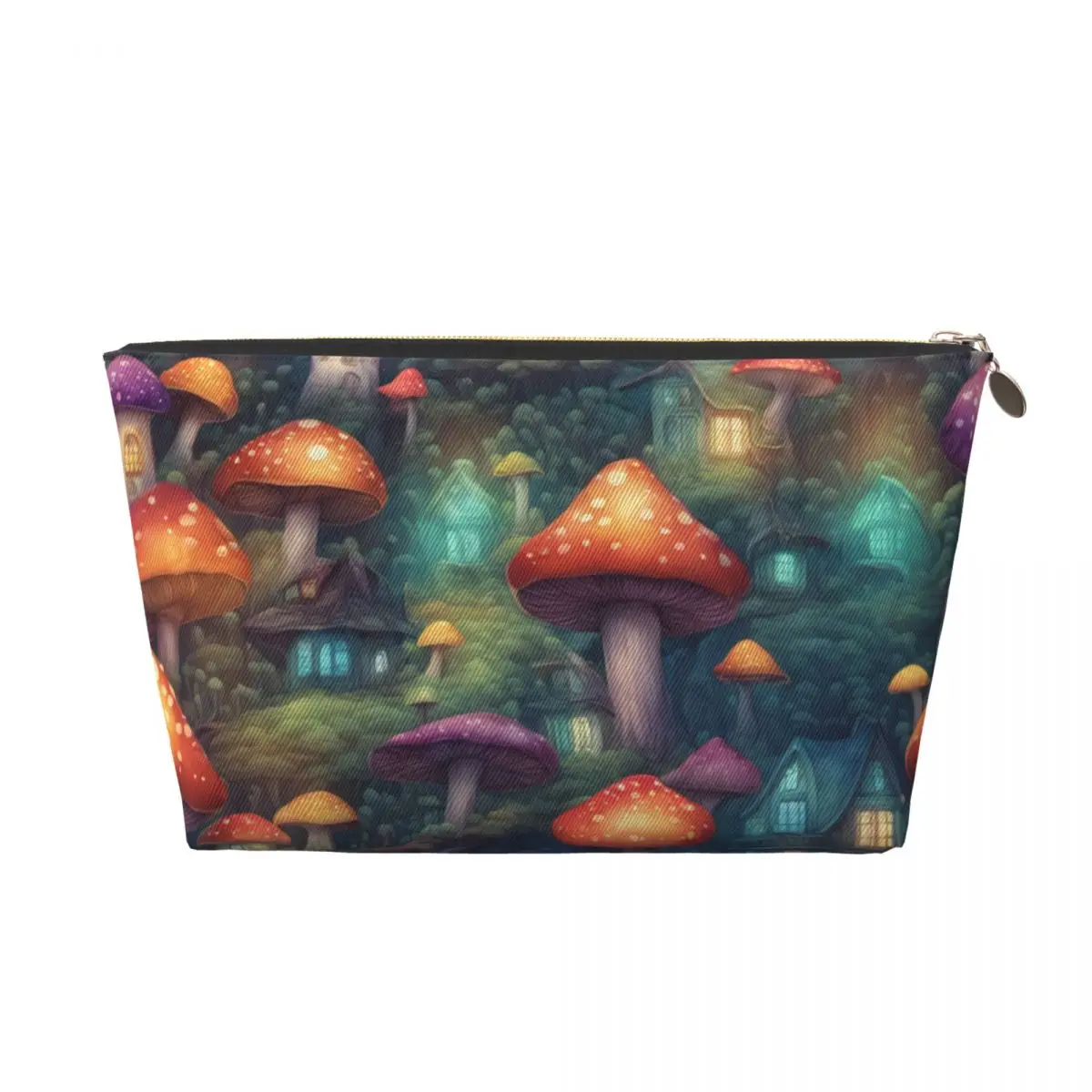 Custom Travel Colourful Mushroom Village Print Toiletry Bag Cute Cosmetic Makeup Organizer Women Beauty Storage Dopp Kit Box