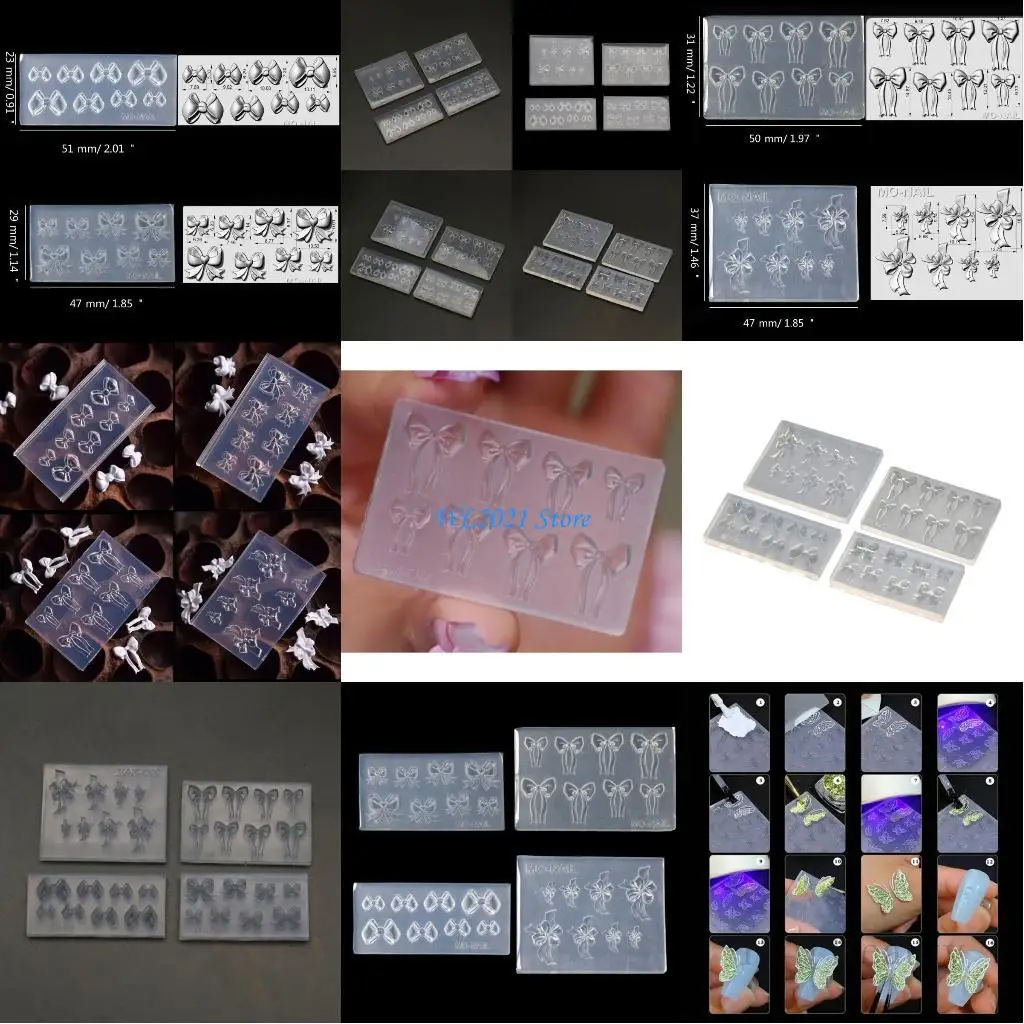 

G5GC 4pcs Mini Bow Silicone Mold Art Sculpture Mould Nails Jewelry Making Tools