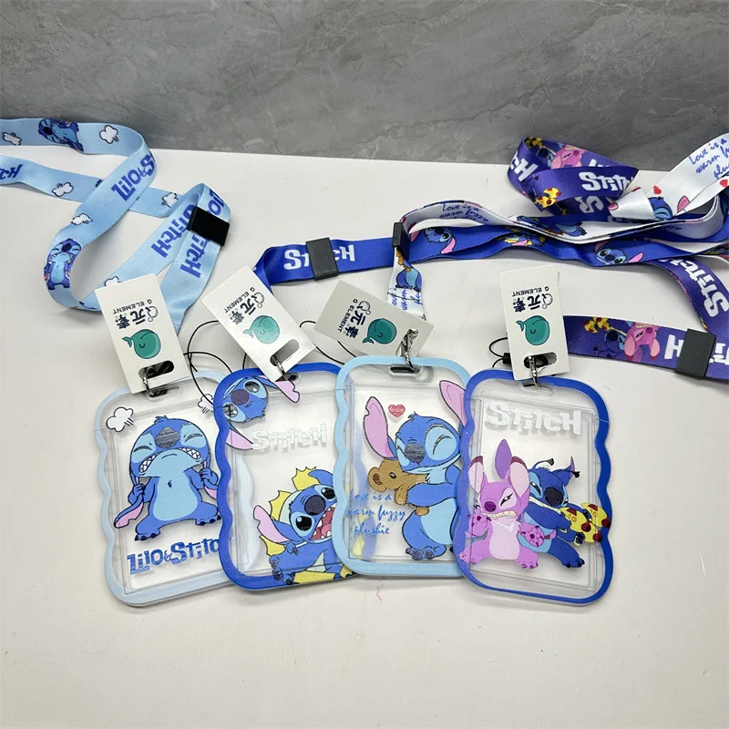 

Stitch Card Case Disney Cartoon Character Cute Student Children Transparent Hanging Rope Bus Card ID Card Hard Protective Case