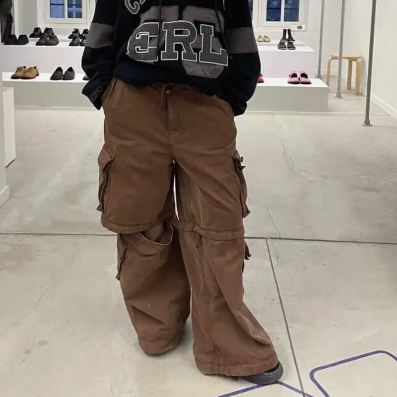 HKSH Spring Autumn Winter New Men Tide Washed Vintage Detachable Layered Multi-Pockets Cargo Pants Chic Ins Vibe Shorts HK20857