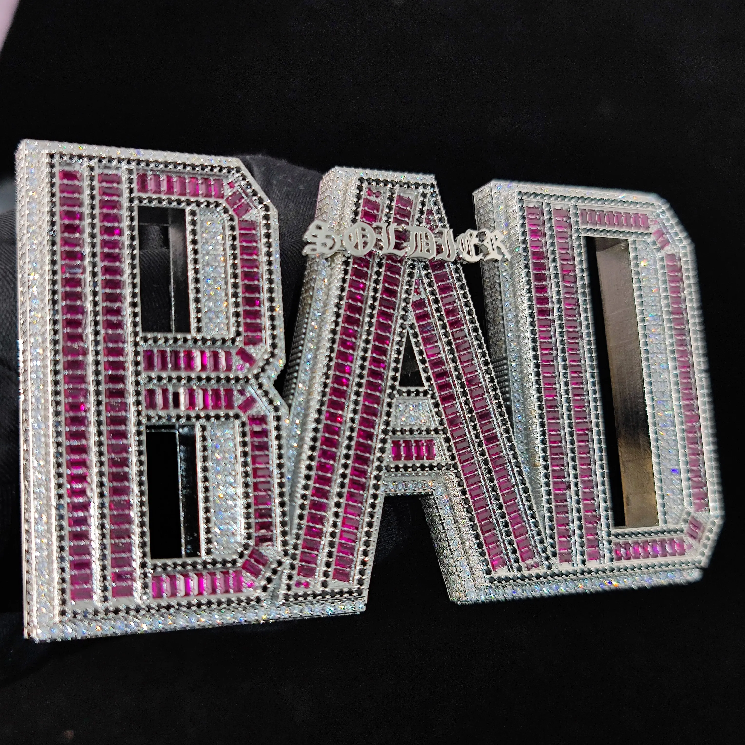 

Custom Name Pendant Ruby/Colored Gemstone Necklace Copper Plated Platinum, Birthday Gift Personalized Alphabet Hip Hop Jewelry