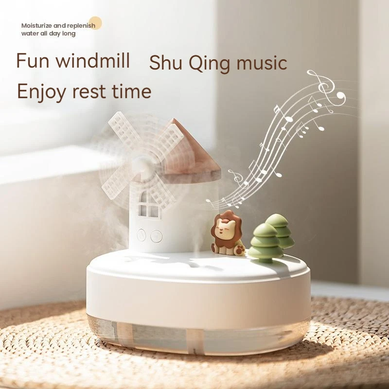 New Cartoon Windmill Music Humidifier Dual Spray Mini Essential Oil Diffuser for Home Bedroom Car with Night Light