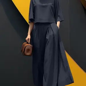 ZANZEA-بلوزة وبنطلون نسائي ، أطقم سراويل فضفاضة ، 3/4 كم ، ملابس كاجوال ، أنيقة ، عمل ، ملابس رياضية OL ، أزياء صيفية ، 2 قطعة أفضل 12 مجموعة مبيعات اجتماعية السراويل والبلوزة - No9