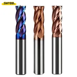 SWYBB CNC Carbide Flat End Mill Tungsten Cutter 4 Flute Metal Steel Machining Tool Square Router Bit 6 8 12 Shank HRC55
