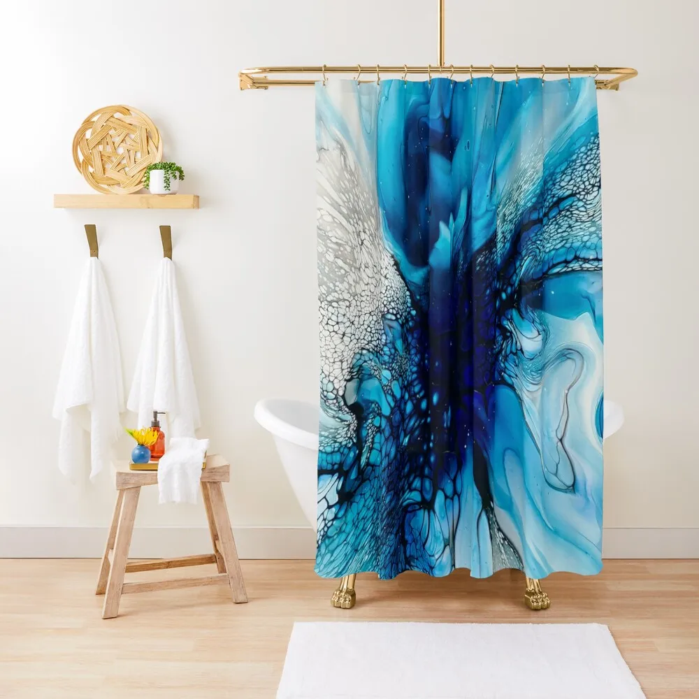 

Purple, Blue, Black and White Abstract Fluid Art Painting. Pour Art. Shower Curtain Bathroom Curtain For Shower