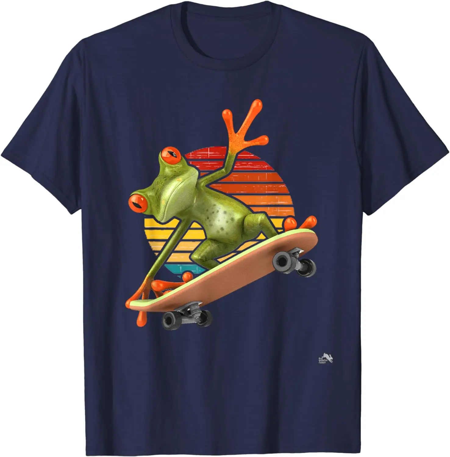 Frog on A Skateboard - Retro Sunset Skateboarding T-Shirt Fabric Fresh and Breathable Suitable for Leisure Shopping Family Play